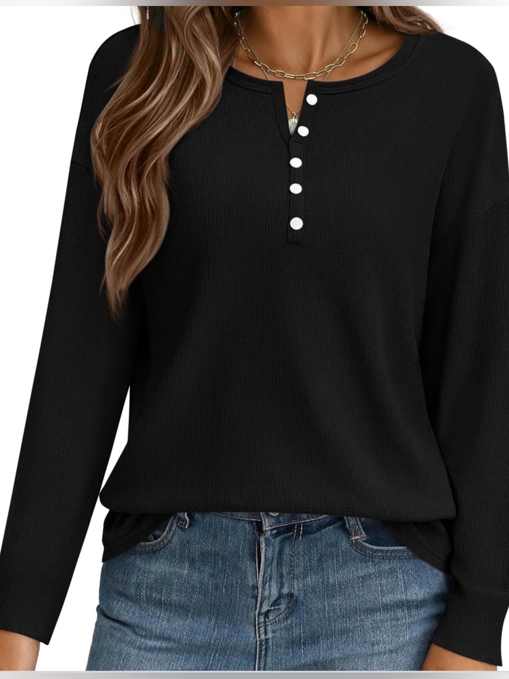 Fall Long Sleeve Henley Shirts Casual Blouse